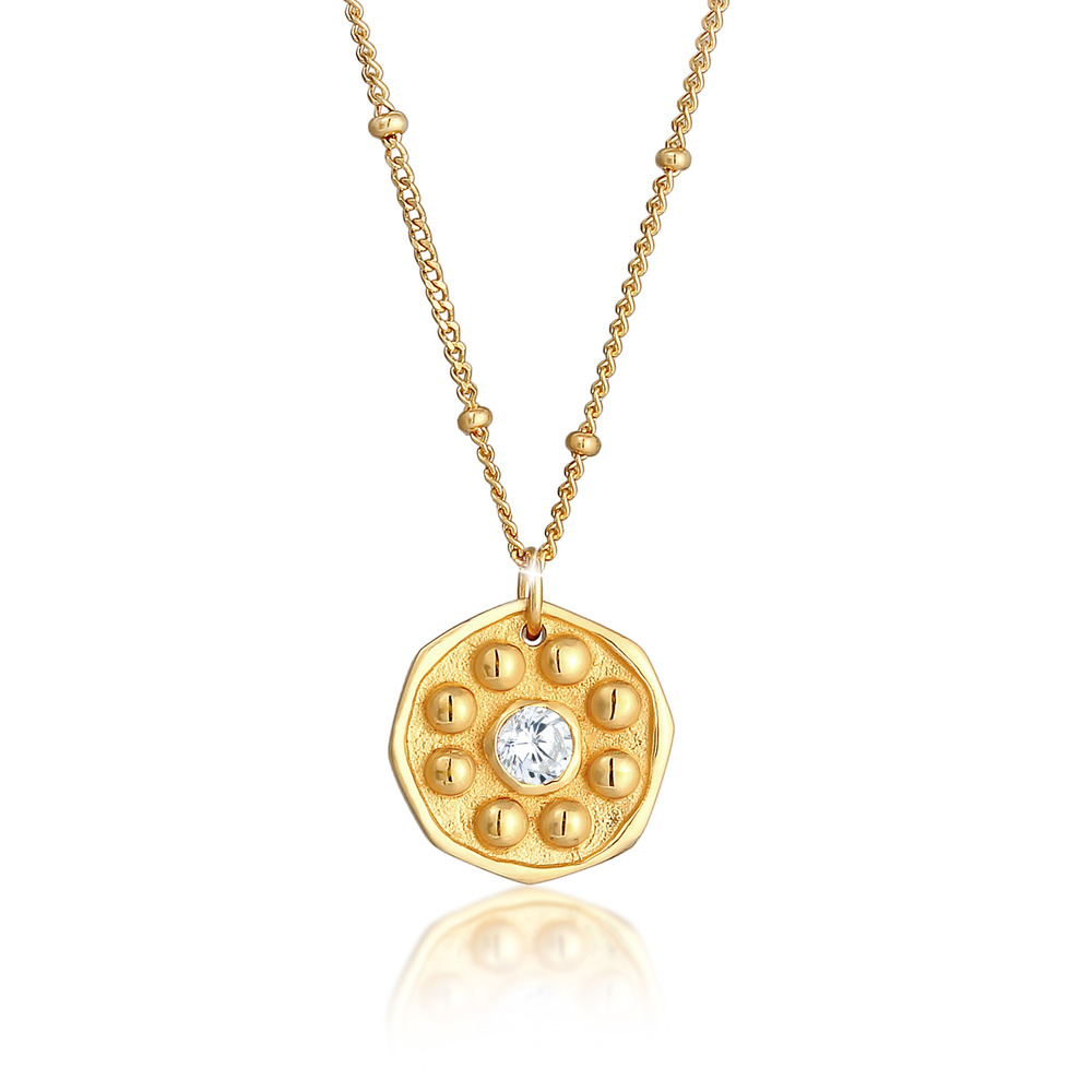 Elli Elli Collier Pendentif pour dame en chaîne à boules aspect antique avec cristaux  collier