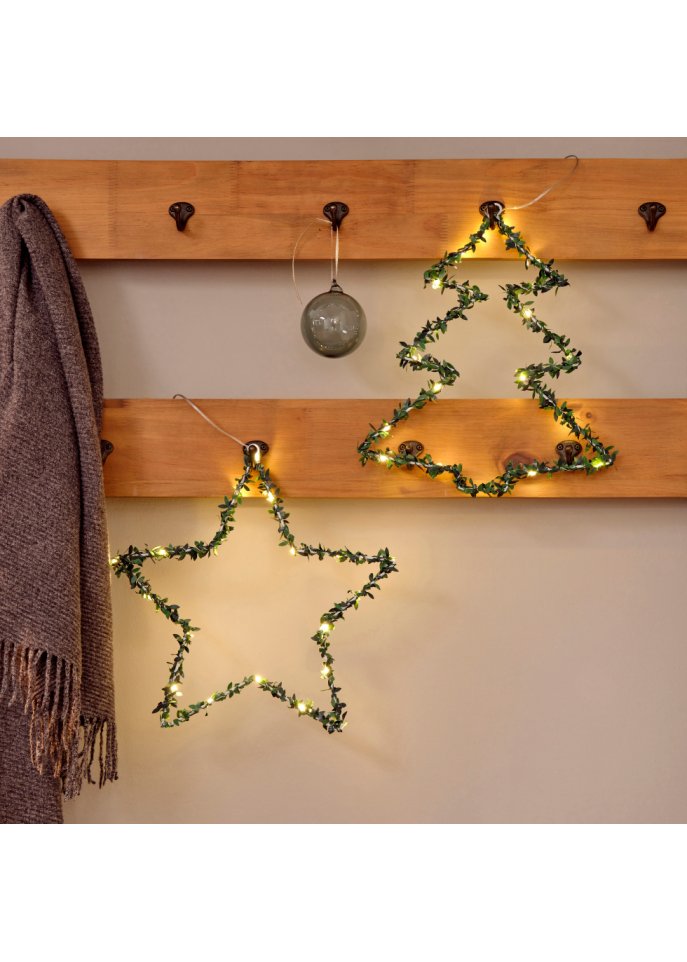 LED-Hängedeko in Weihnachnachtsbaum- und Sternform (2-tlg. Set)