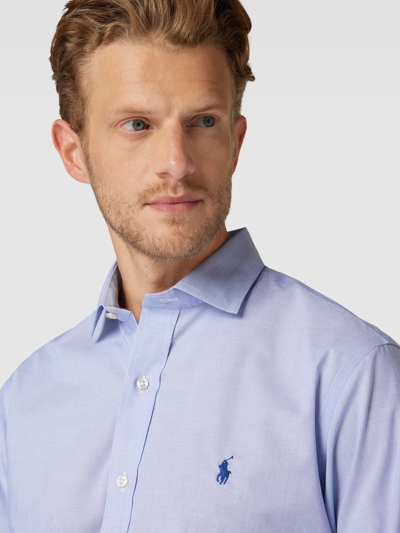 Business-Hemd mit Logo-Stitching in bleu