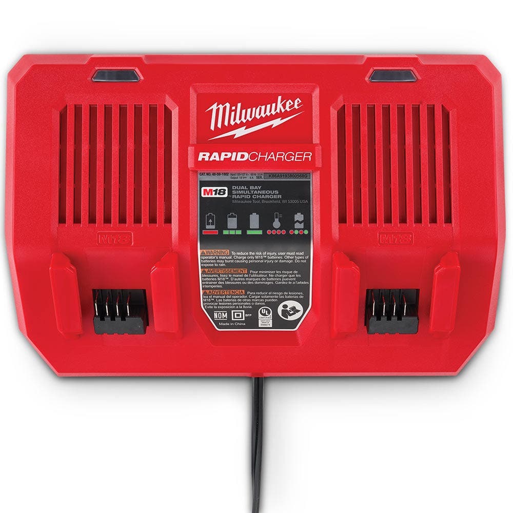 Carregador rápido Milwaukee de 18V com duas baias, carregamento simultâneo M18DFC