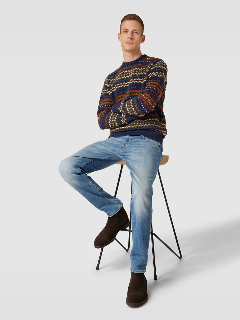 Strickpullover aus Wolle in marineblau meliert