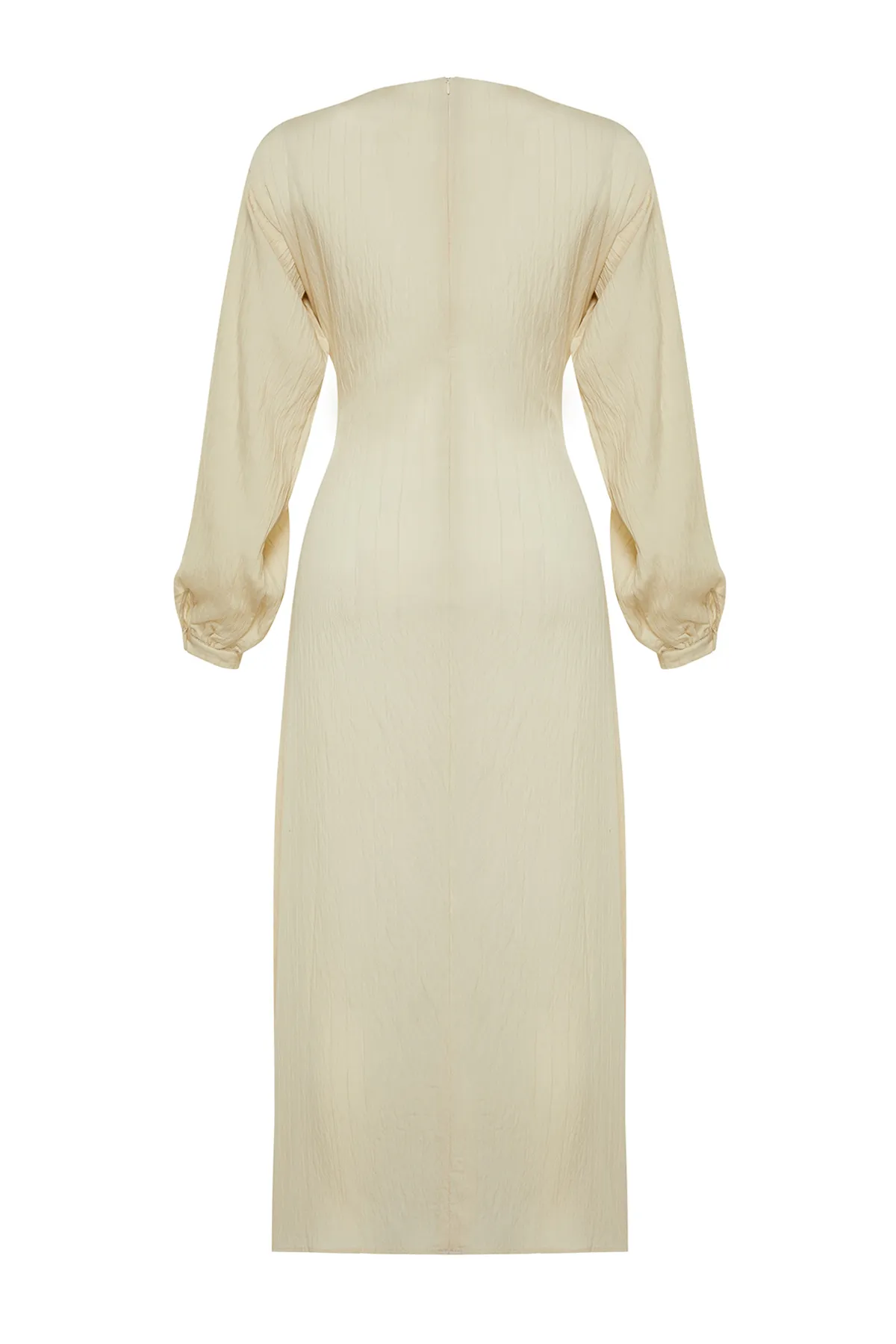 Trendyol Modest  Beigefarbenes Webkleid mit Bindeband vorne TCTSS24EB00131