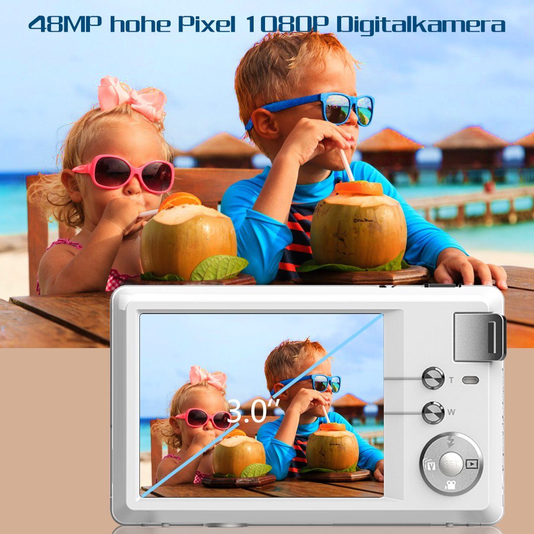 OKA kompakte Digitalkamera,4K HD 1080P 48MP Fotokamera mit 32 GB SD-Karte Kompaktkamera (48 MP, Autofokus und Fotografie)