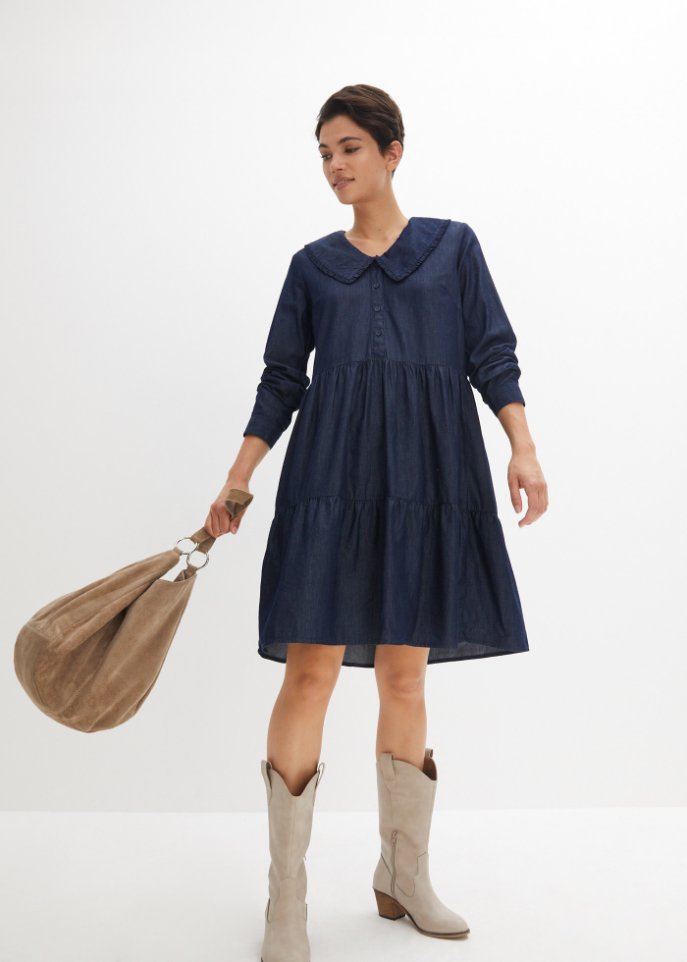 Jeans-Tunika-Kleid mit Kragen