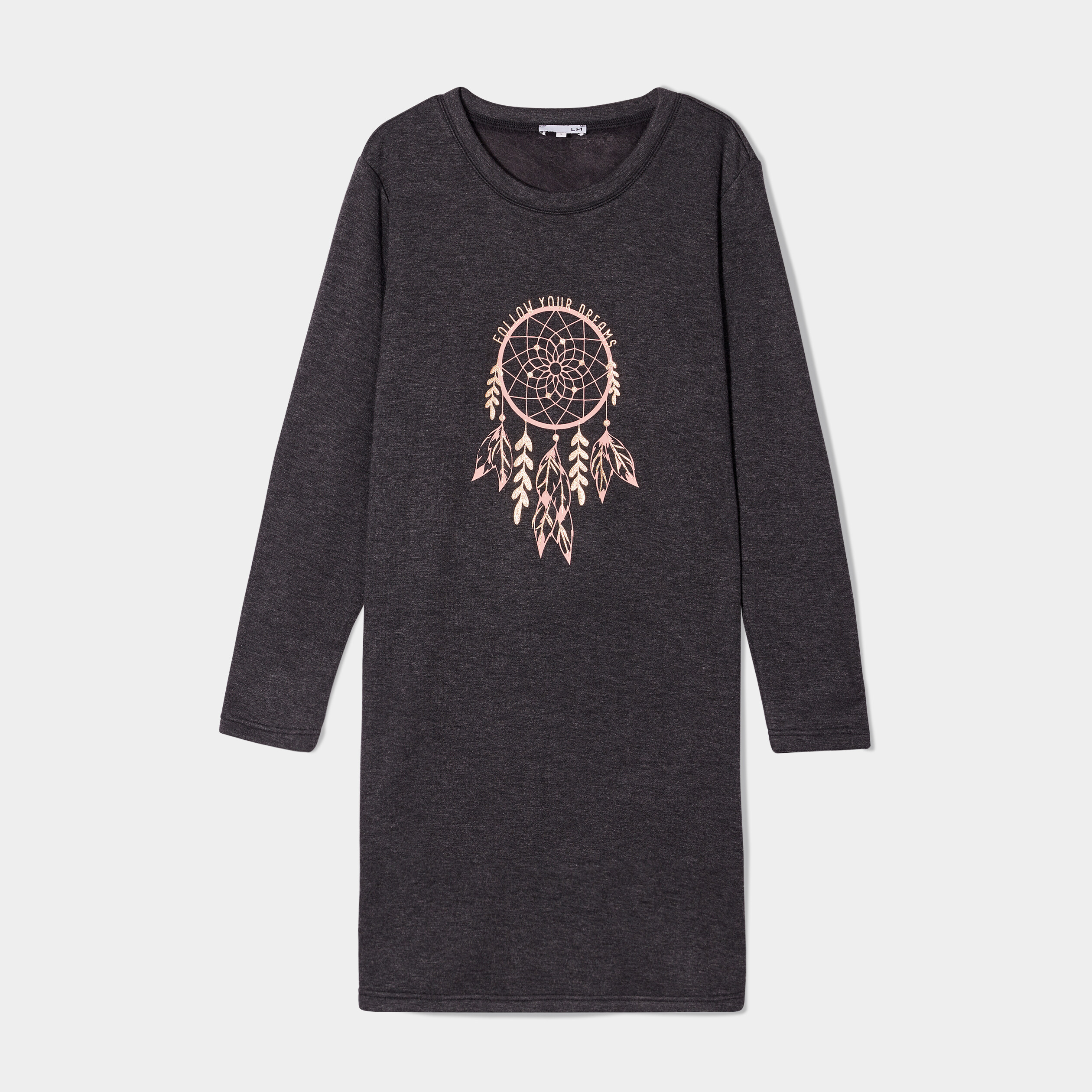 Chemise de nuit t-shirt col rond gris foncé femme | La Halle