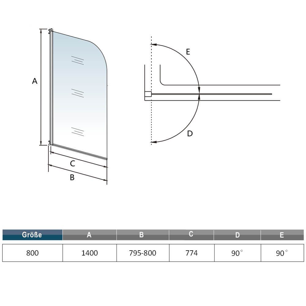 duschspa Badewannenaufsatz 5mm Badewannenaufsatz Drehwand auf Badewanne Duschabtrennung, Einscheibensicherheitsglas, Sicherheitsglas, (Set), Breite 80cm, Höhe 140cm, Glas