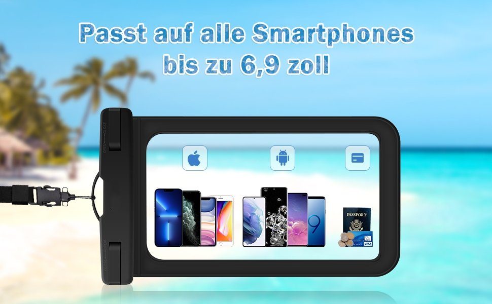 MORRENT Handyhülle wasserdichte Handyhülle Unterwasser Wasserfeste - 7 Zoll DOPPELT VERSIEGELT Wasserdicht Handy Hülle Handytasche für iPhone 12 SE 11 Pro XS Max XR X 8 7 6+ Samsung Huawei etc 17,8 cm (7 Zoll)