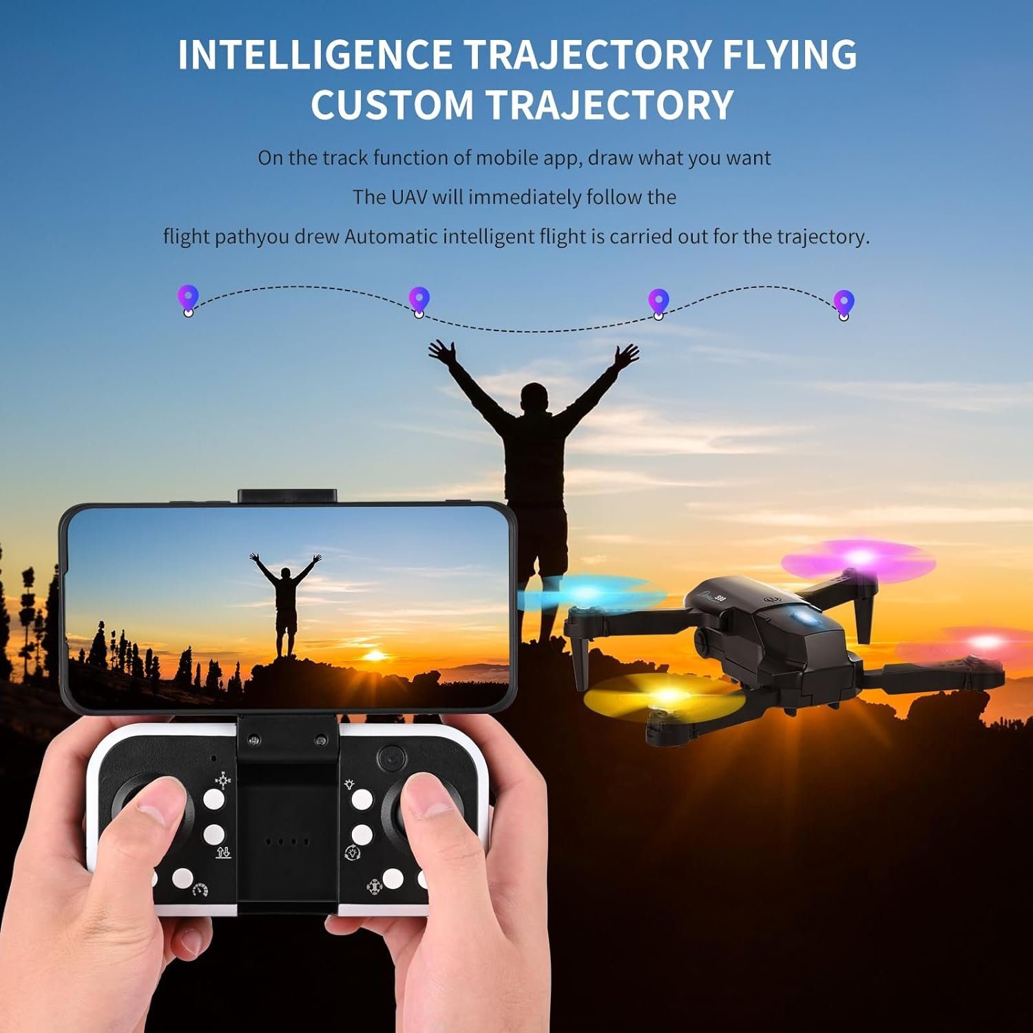 Weinsamkeit Drohne mit Kamera, WiFi FPV Drone für Anfänger Drohne (HD 1920×1080P, mit 2 Batterien, Schwerkraft Sensor, 3D Flip, One Taste Abflug/Landung)