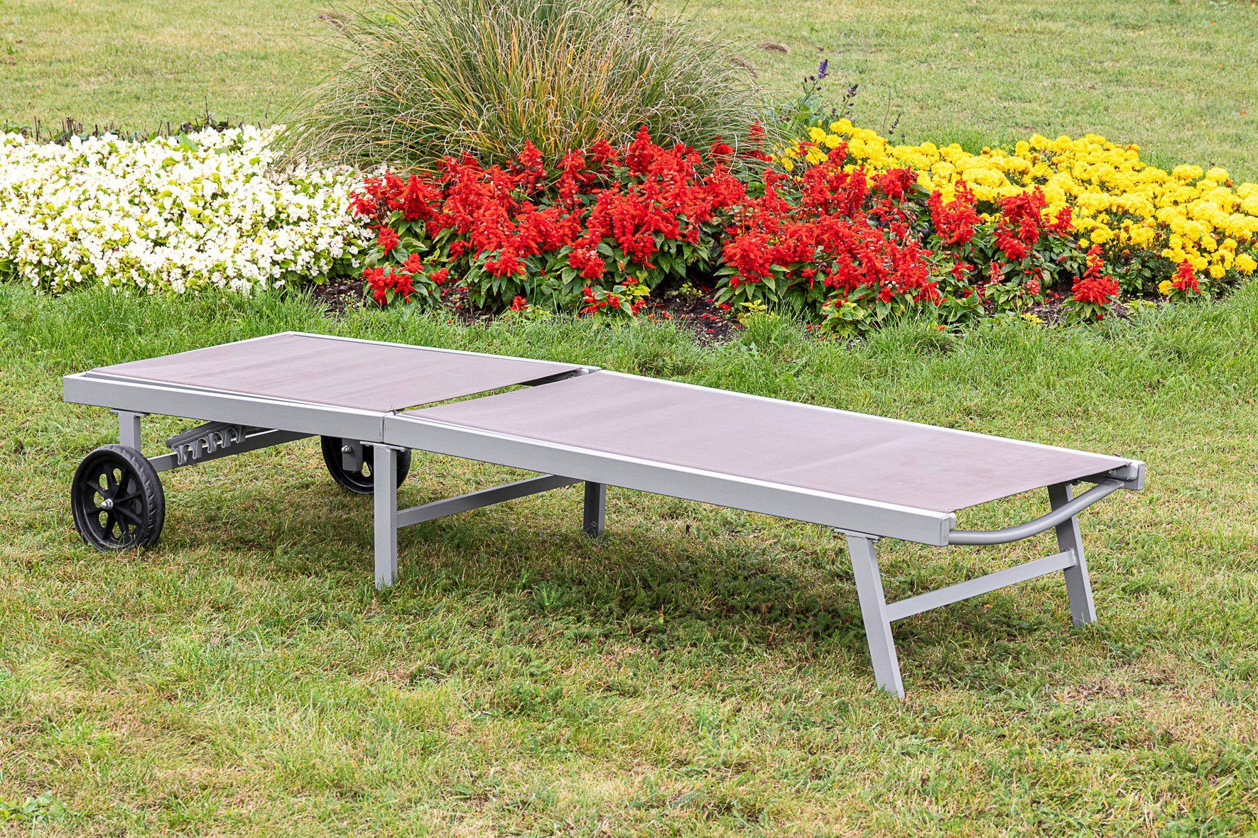 MERXX Gartenliege Aktionsliege, 1 St., 5-fach verstellbar, Aluminiumgestell mit Textilbezug