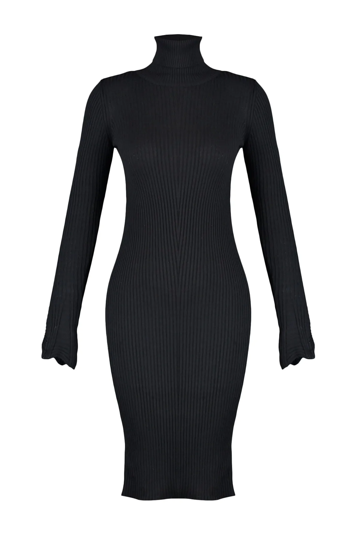 Trendyol Collection  Schwarzes Volant-Strickkleid mit Ärmeln TWOAW20YN0005
