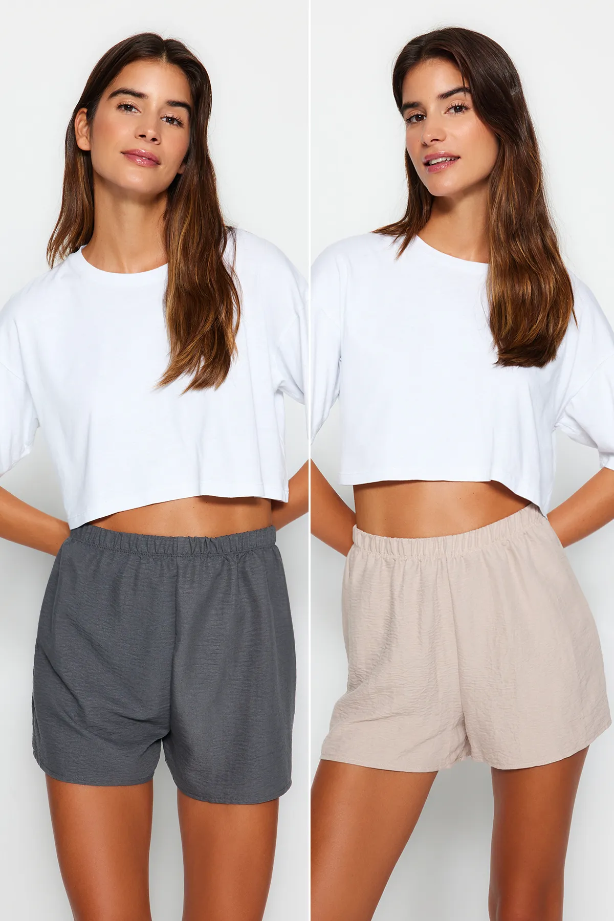 Trendyol Collection  Beige-mehrfarbige Shorts aus Viskosegewebe im 2er-Pack THMSS23SR00020