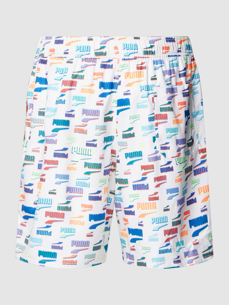 Badehose mit Allover-Label-Muster in ecru