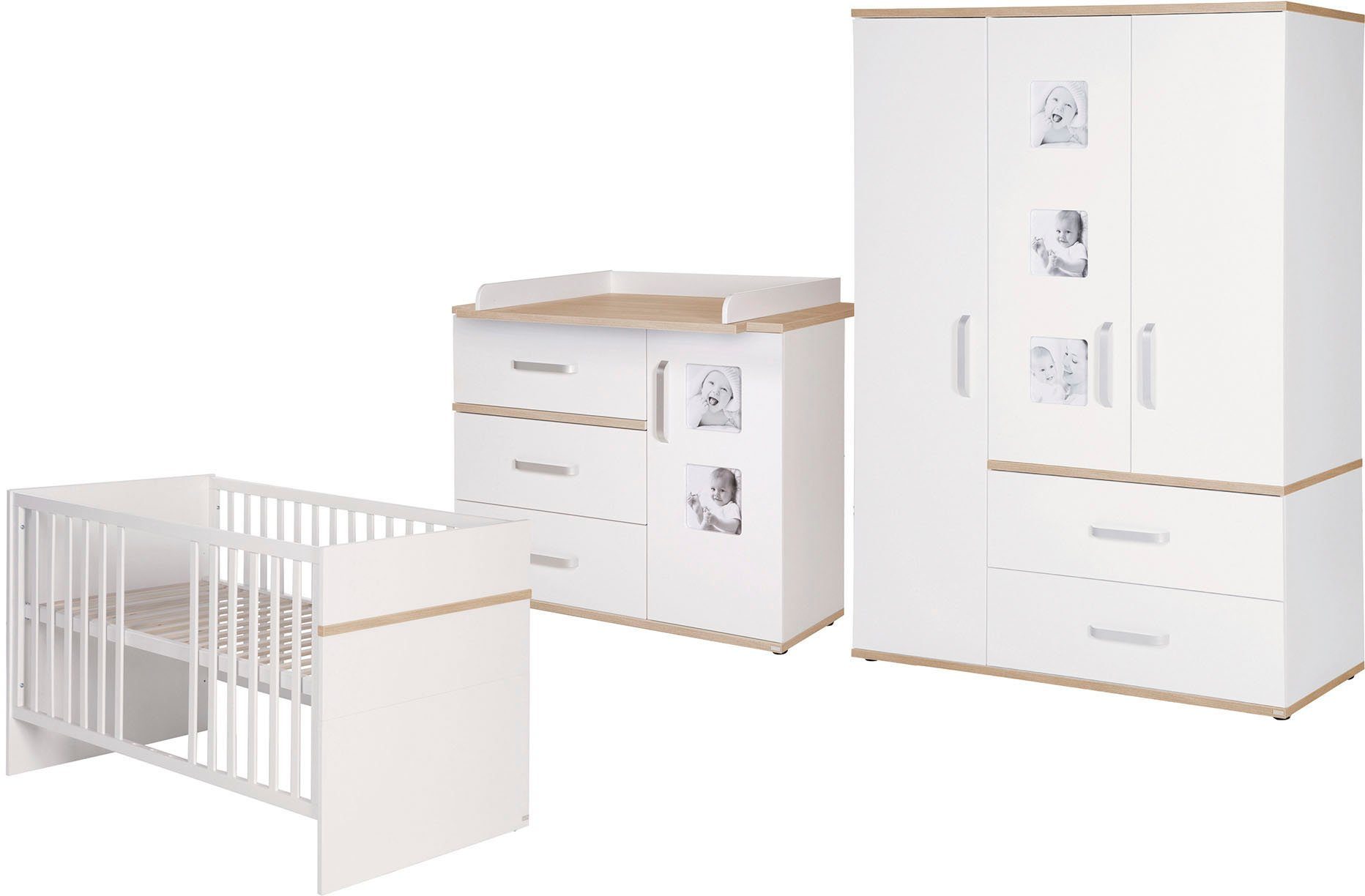 roba® Babyzimmer-Komplettset Pia, (Set, 3-St., Kinderbett, Schrank, Wickelkommode), breit; mit Kinderbett, Schrank und Wickelkommode