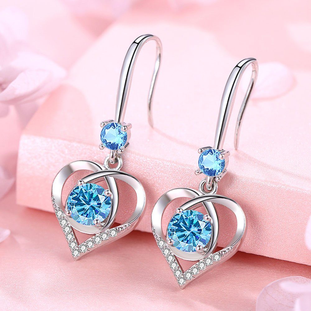 POCHUMIDUU Ohrring und Ketten Set 925 Sterling Silber Herz Halskette Ohrringe Set (3-tlg., Geschenk für Weihnachten, Geburtstag), Silber Schmuck Set für Frauen