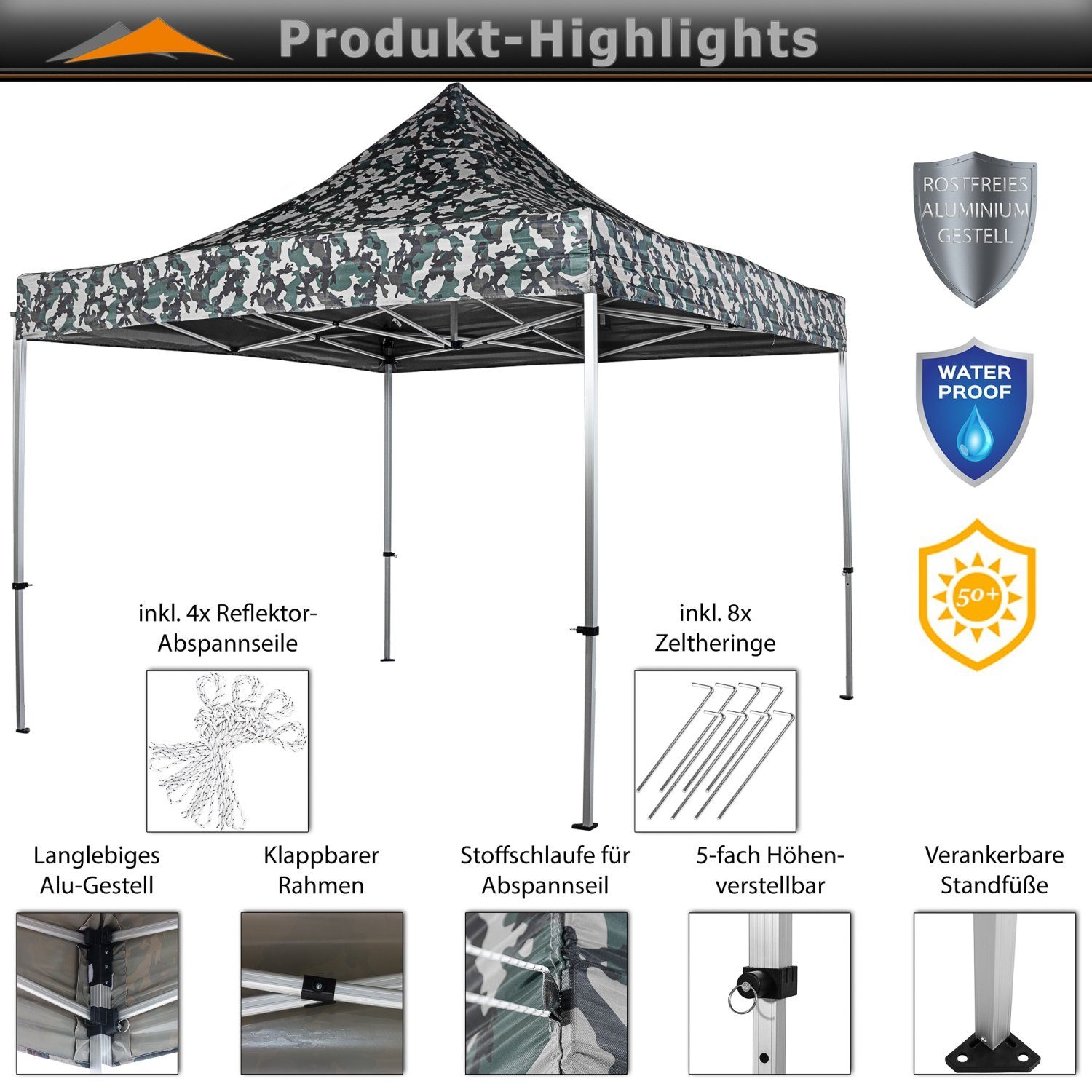 INSTENT Faltpavillon Pro 3x3 m Aluminium Pavillon Partyzelt, mit Trolley, wasserabweisend, UV-Schutz 50+, Farb- u. Modellwahl