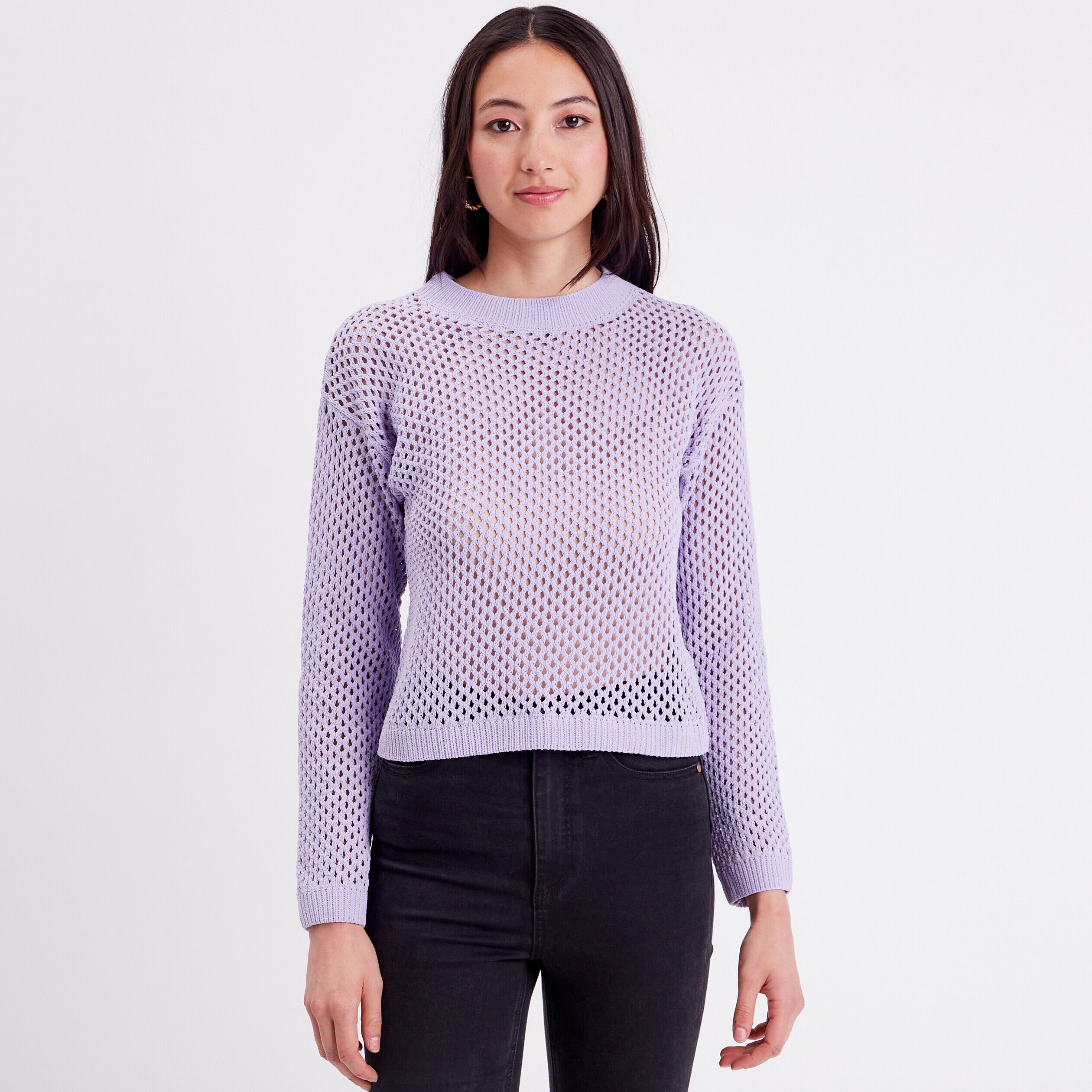 Pull ajouré col rond parme femme | Cache Cache