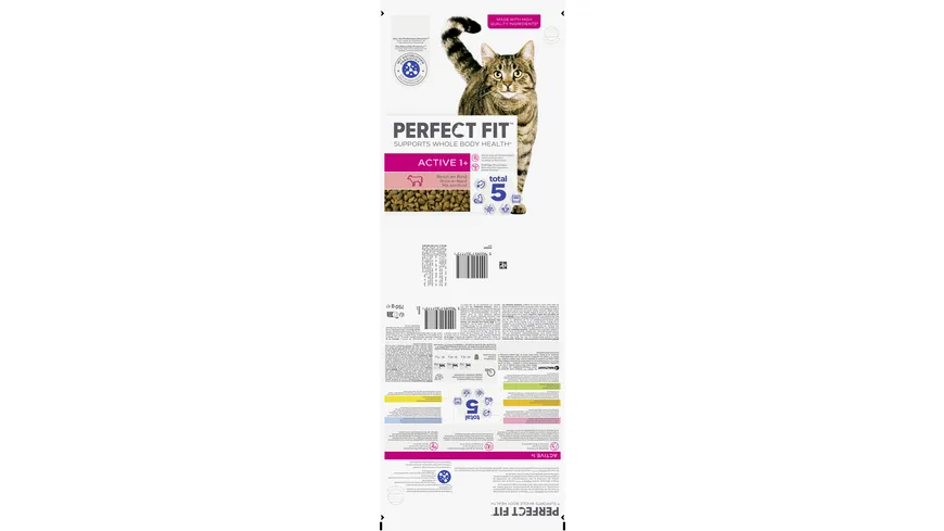 PERFECT FIT™ Katzentrockenfutter Beutel Active 1+ mit Rind 750 g