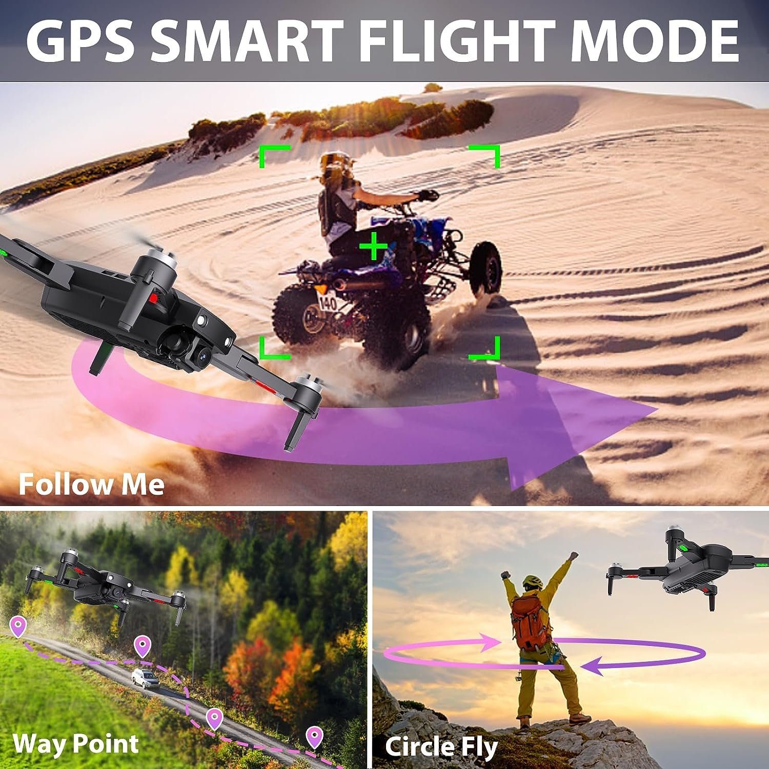 Morlyrctooy Drohne (Auflösung von 3840 x 2160, GPS Drohne mit Kamera für Erwachsene 4K HD Camera Drone Auto Rückkehr)