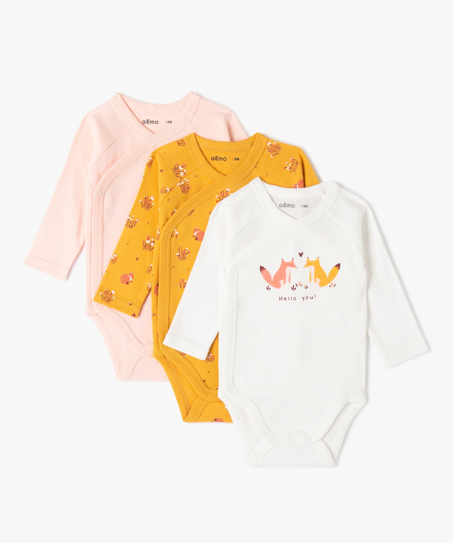 Body bébé à manches longues et fermeture croisée (lot de 3) jaune | GEMO