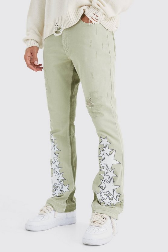 Zerrissene Slim-Fit Schlaghose mit Applikation