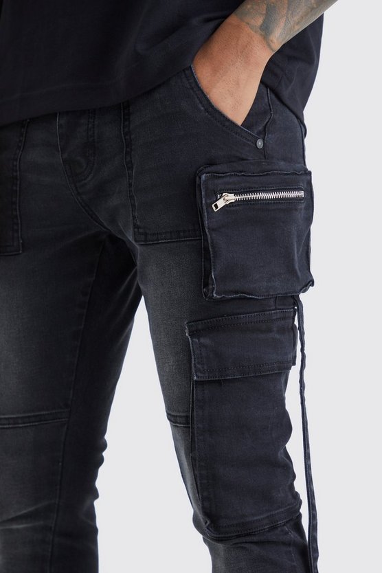 Super Skinny Stretch Cargo-Jeans mit Riemchen