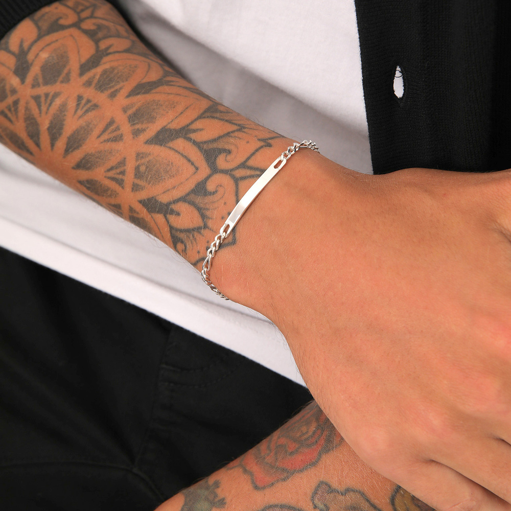 KUZZOI KUZZOI Bracelet Plaque d'identité pour homme Figaro Discreet Classic en argent st Bracelet