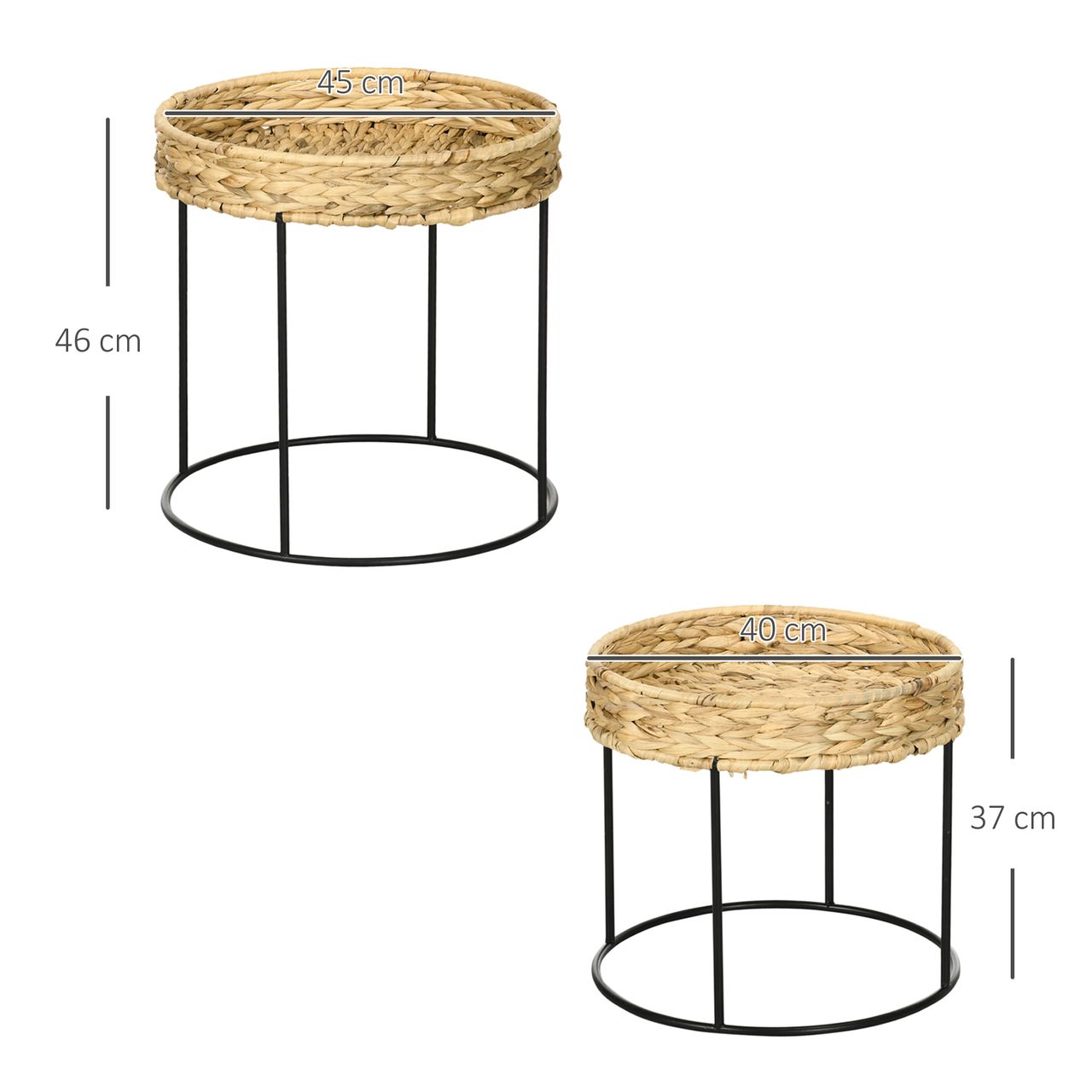HOMCOM 2er-Set Couchtisch, Beistelltisch im Boho-Stil, Satztisch, Stahl, Natur