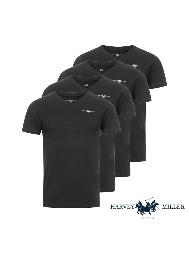 HARVEY MILLER POLO CLUB Harvey Miller Vneck Tshirt 4er Pack 4x Schwarz günstig kaufen