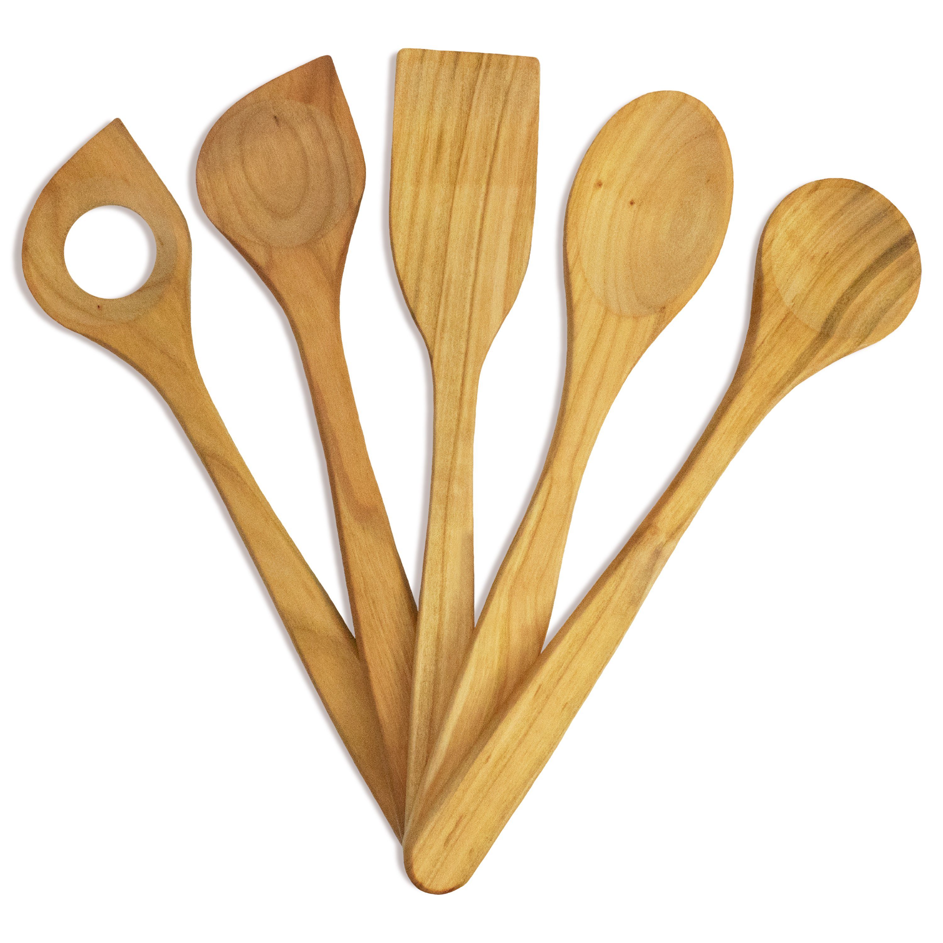 SOHFA Kochlöffel Kirschholzlöffel 5er Set aus hochwertigem europäischen Holz - 30cm, Kirschholz