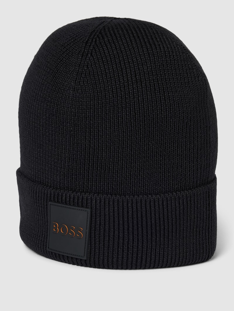 Beanie mit Label-Detail Modell 'Foxxy' in schwarz