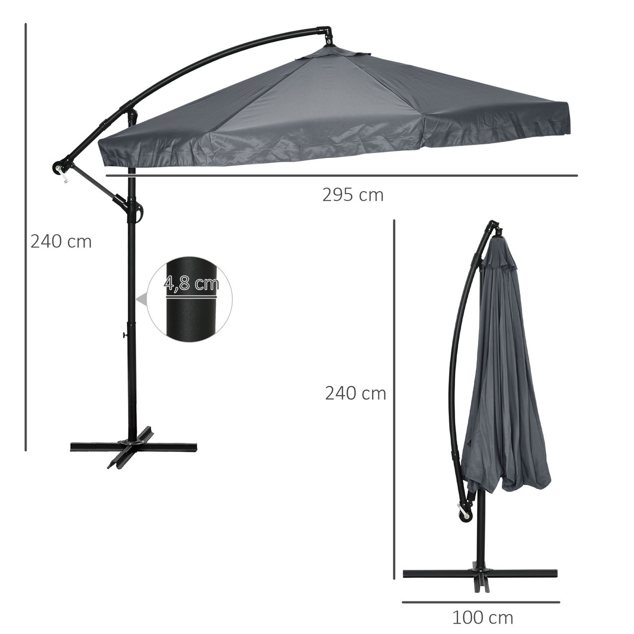 Outsunny Ampelschirm, 295x295cm Drehbarer Sonnenschirm für 8 Personen Dunkelgrau