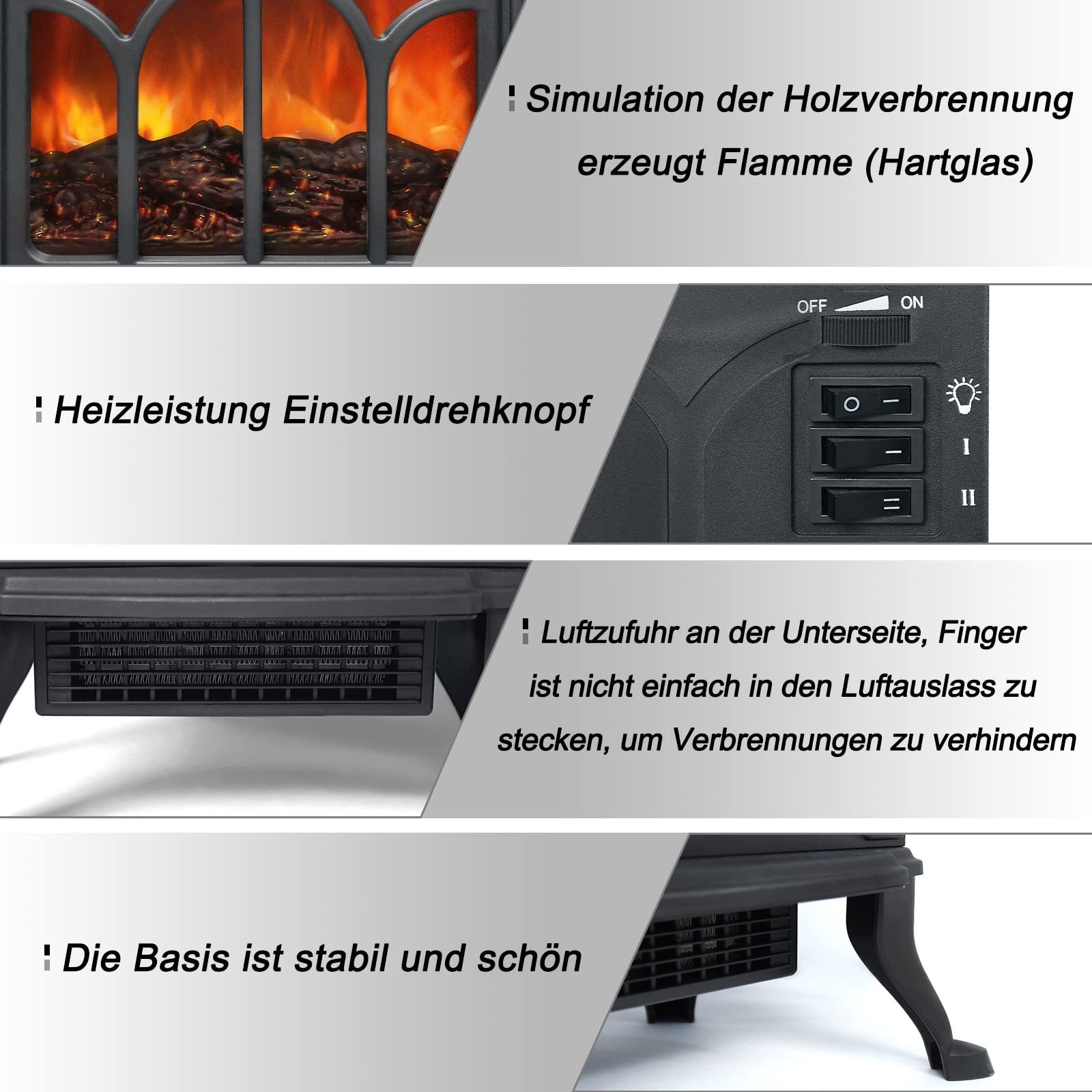 UISEBRT Elektrokamin Elektrischer Standkamin 750/1500W, mit Flammeneffekt