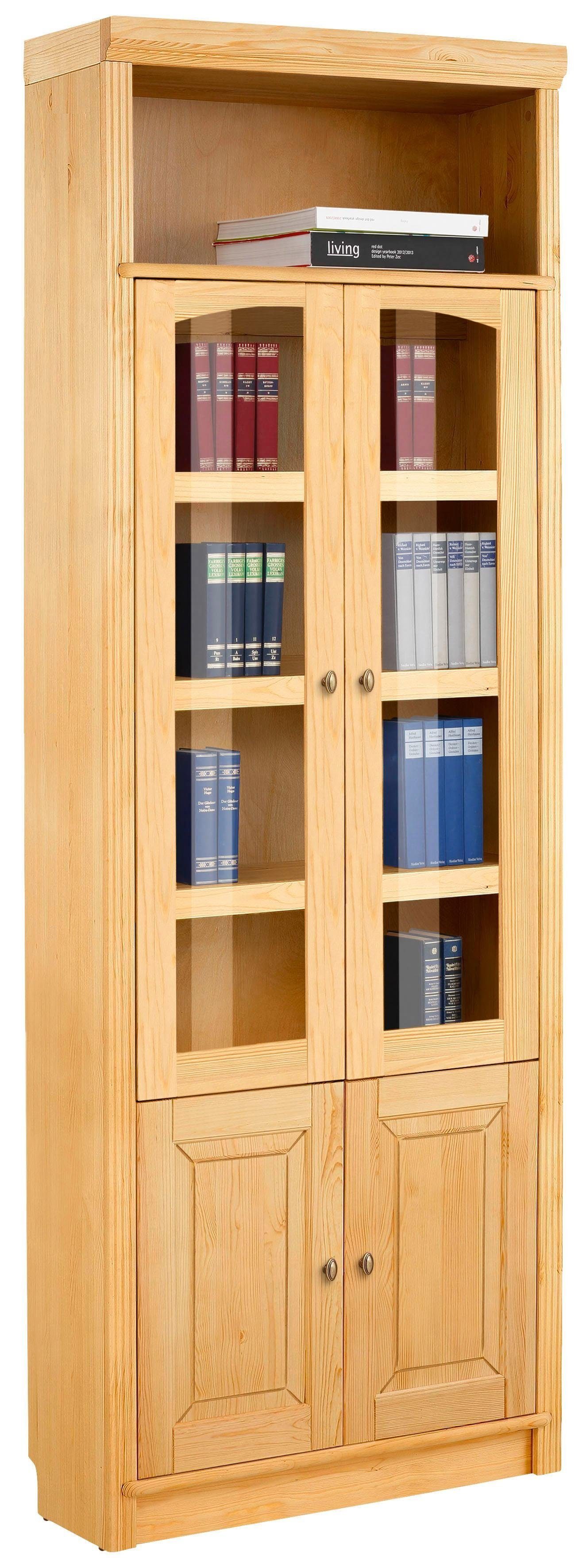 Home affaire Bücherregal Soeren, massiver Kiefer, in 2 Höhen, Tiefe 29 cm, Türen mit Klarglas Einsatz