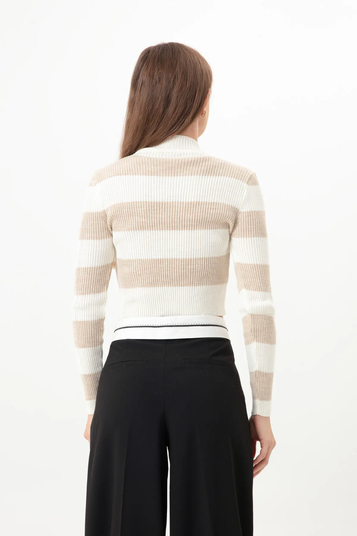Lafaba  Beige gestreifter Lycra-Strickpullover für Damen
