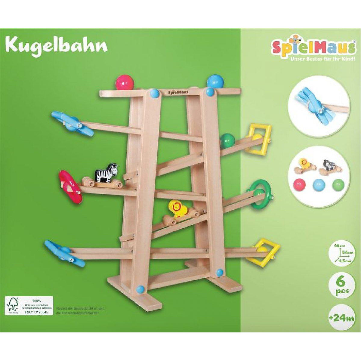 SpielMaus Holz Holz Kugelbahn mit Rollelementen