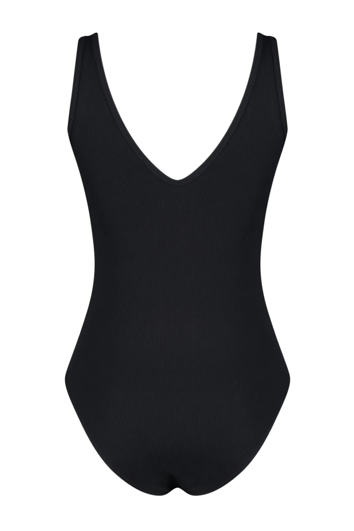 Trendyol Collection  Schwarzer, körperbetonter, gerippter, flexibler Strickbody mit V-Ausschnitt und Druckknopfverschluss TWOSS24BD00032