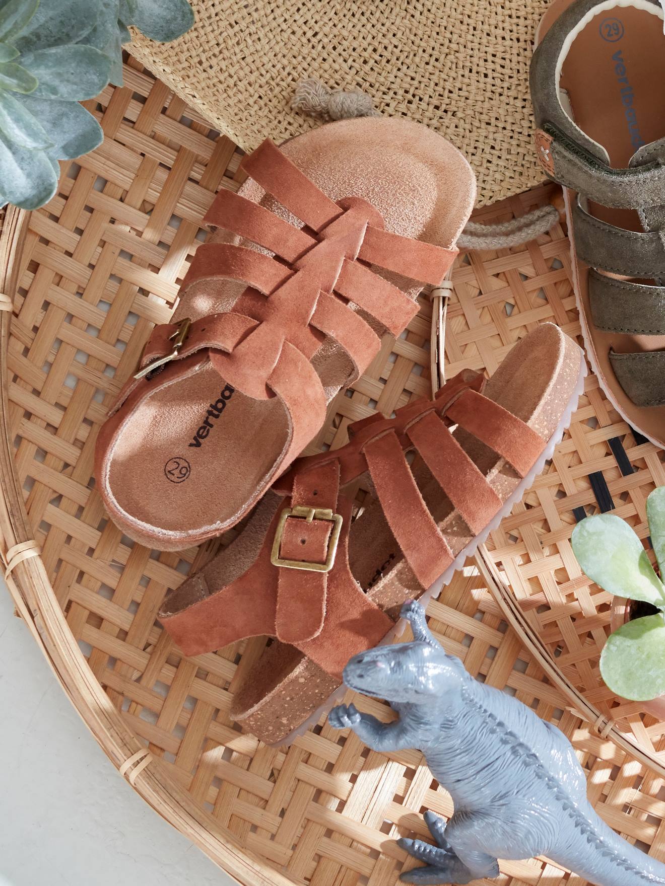 Sandales multi-brides cuir garçon marron