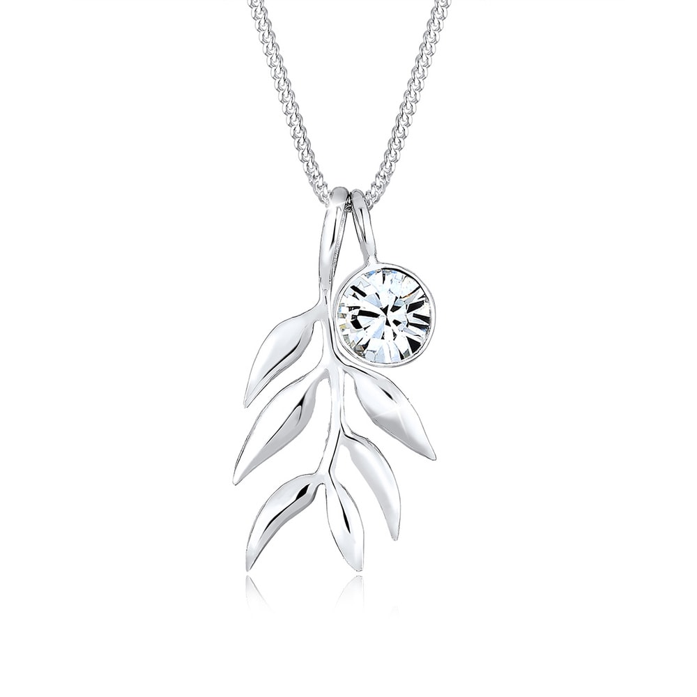 Elli Elli Collier Olivenblatt Zweig Kristalle Silber collier