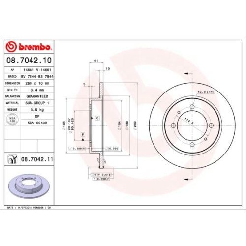 08.7042.11 BREMSSCHEIBE BREMBO HA  VP2 - ATU