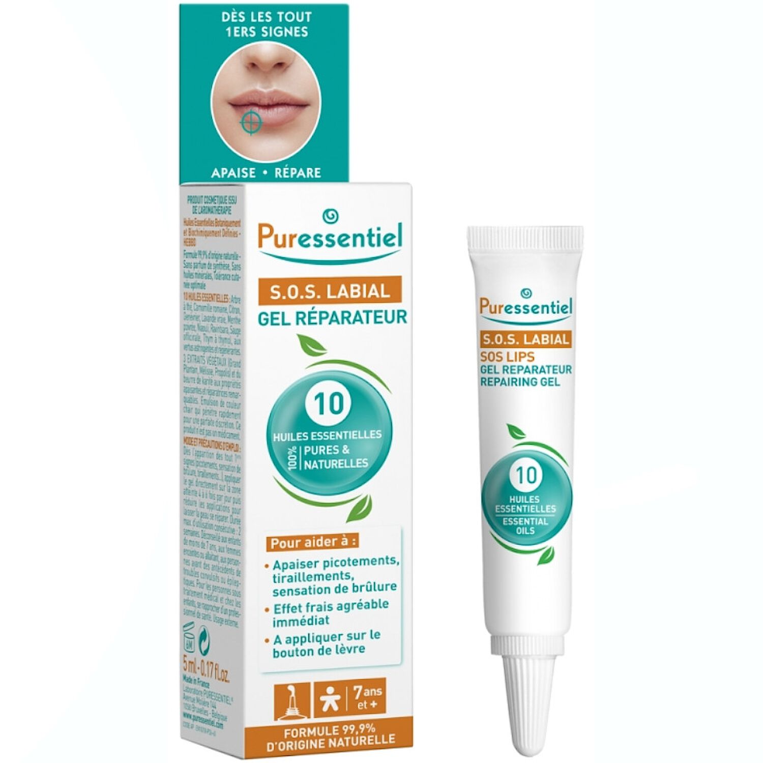 Puressentiel S.O.S Labial Gel Réparateur Aux 10 Huiles Essentielles 5 ml