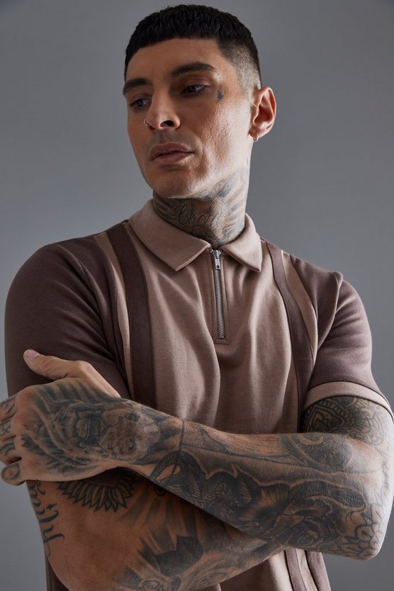 Tall Slim-Fit Poloshirt aus Interlock-Jersey mit Reißverschluss