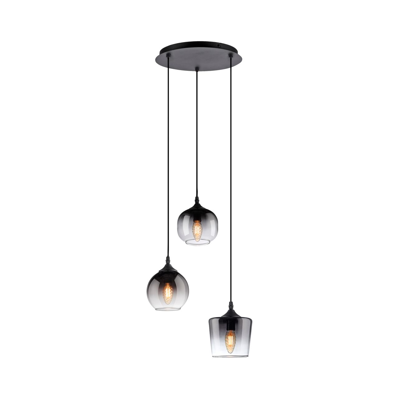 JUST LIGHT Pendelleuchte GREEN ZEA, 3x E14/25 Watt max., rauchfarbene Gläser, rund, Schwarz
