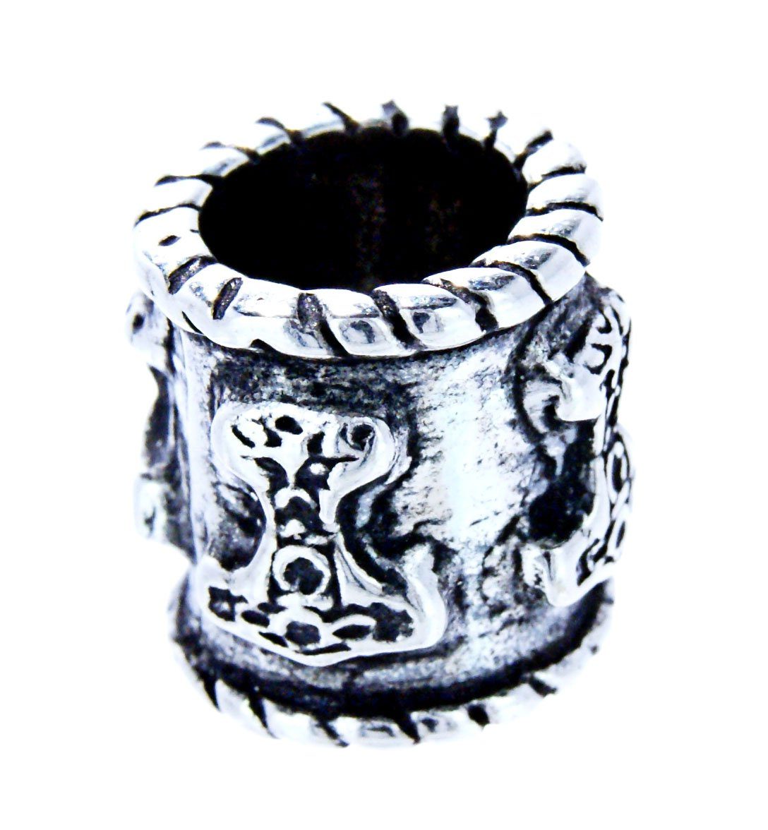 Kiss of Leather Bartstyling-Set Bartperle Silber 925 Thorshammer Wikinger Bartschmuck Bart Thorhammer