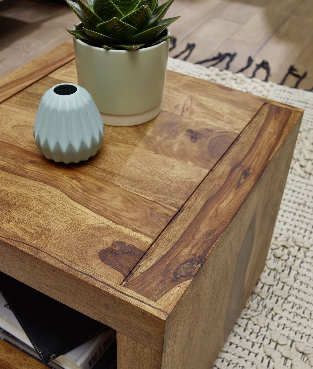 Wohnling Sheesham Couchtisch Massiv 50 x 50 cm Massivholz