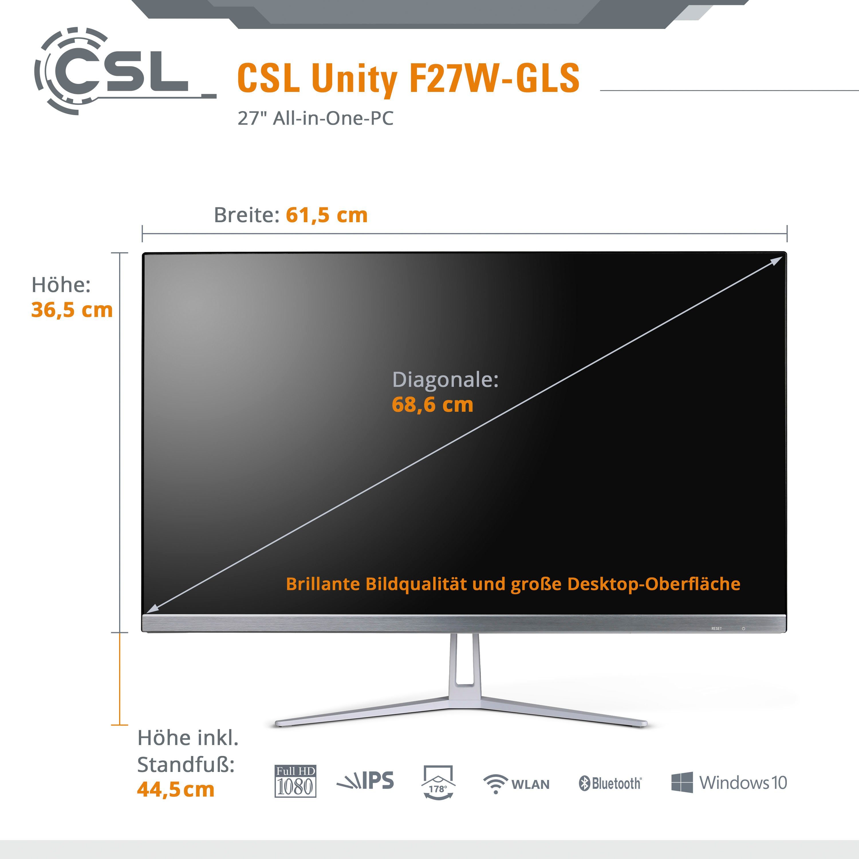 CSL Unity F27-GLS Win 11 All-in-One PC (27 Zoll, Intel® Celeron N4120, 8 GB RAM, 128 GB SSD, passiver CPU-Kühler)