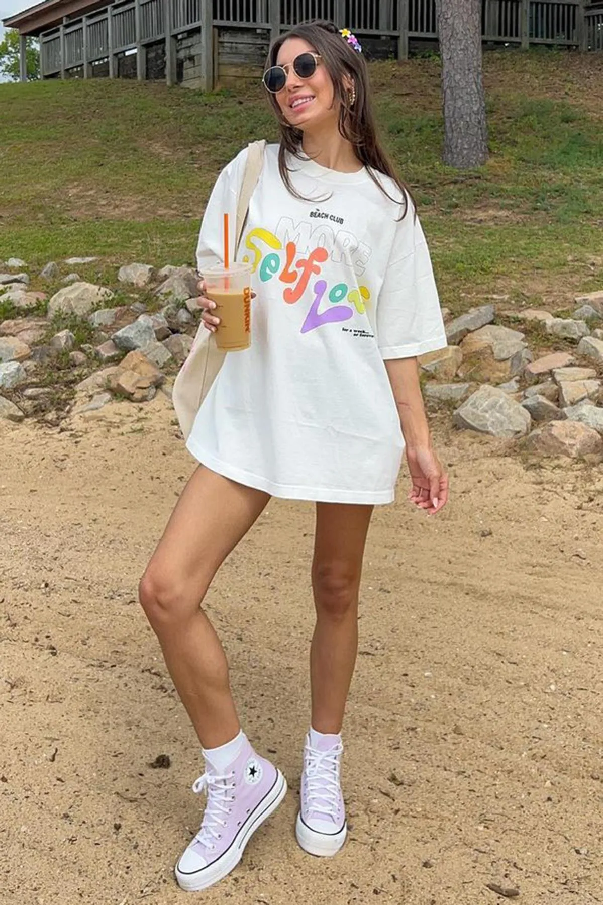 Madmext  Weißes bedrucktes Oversize-T-Shirt Mg1522