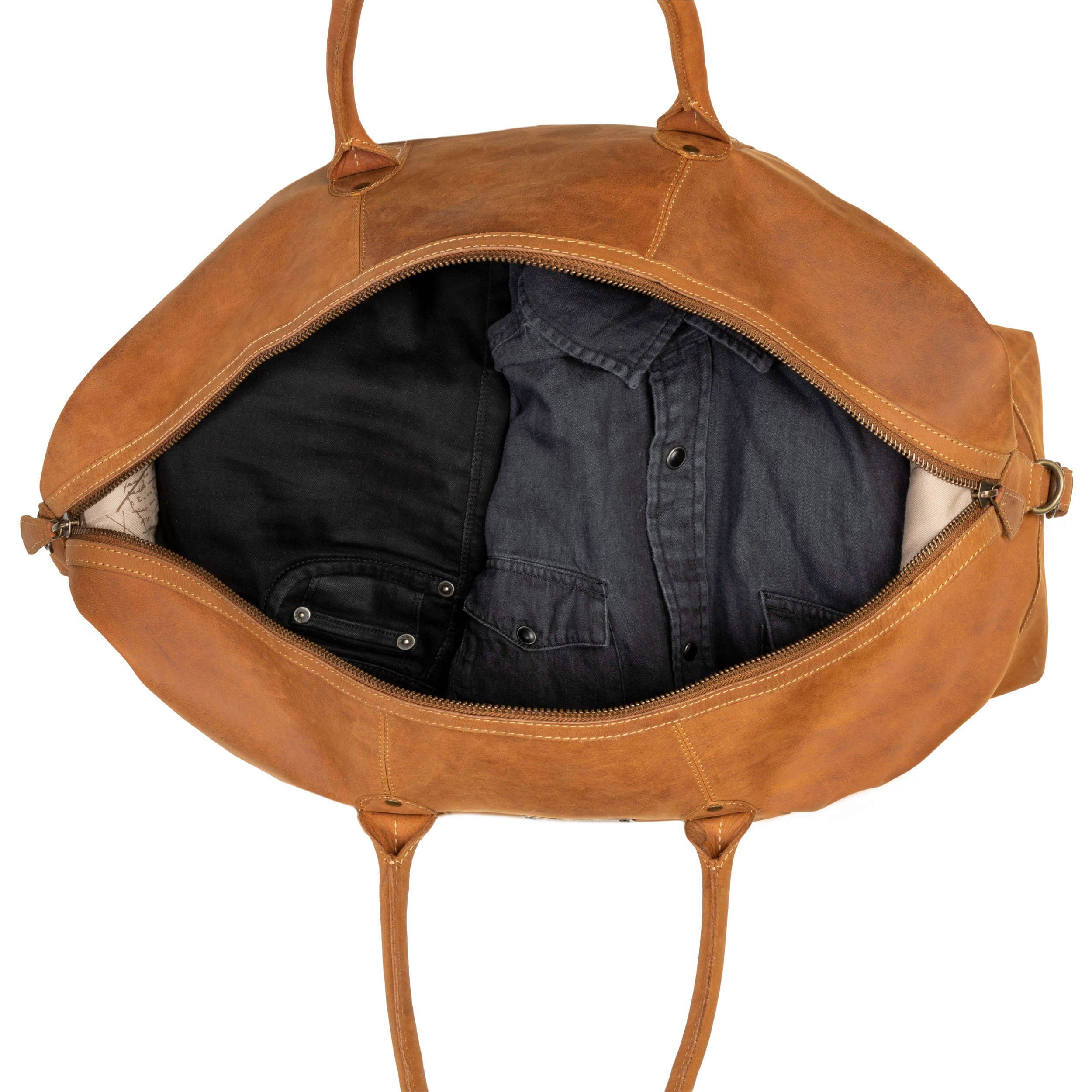 DRAKENSBERG Reisetasche Weekender David Cognac-Braun, aus vollnarbigem Premium Leder für Herren und Damen im Vintage-Design