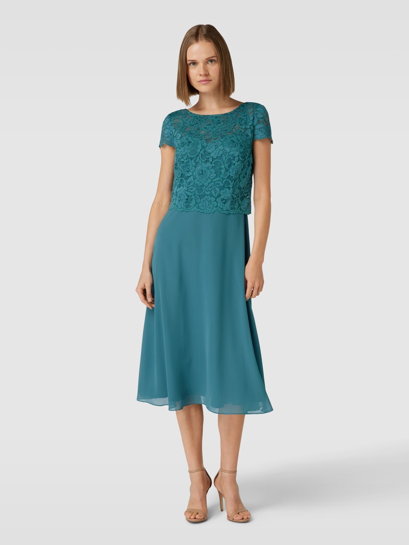 Cocktailkleid mit Zierbesatz in smaragdgrün meliert