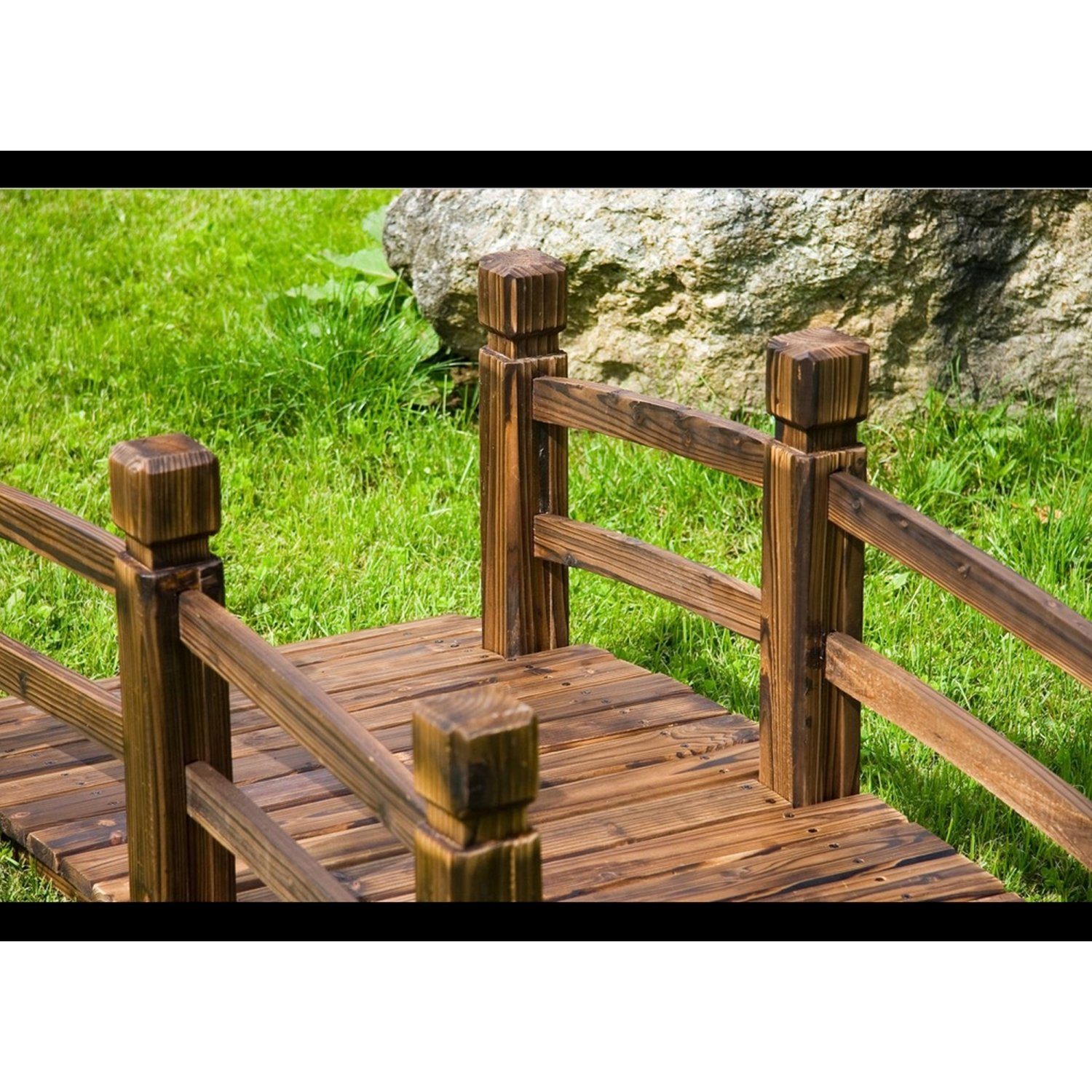 STILISTA Zierbrücke Holzbrücke Gartenbrücke Teichbrücke Dekobrücke, 150 x 65 x 53 cm, mit Geländer, geölt, Farbwahl