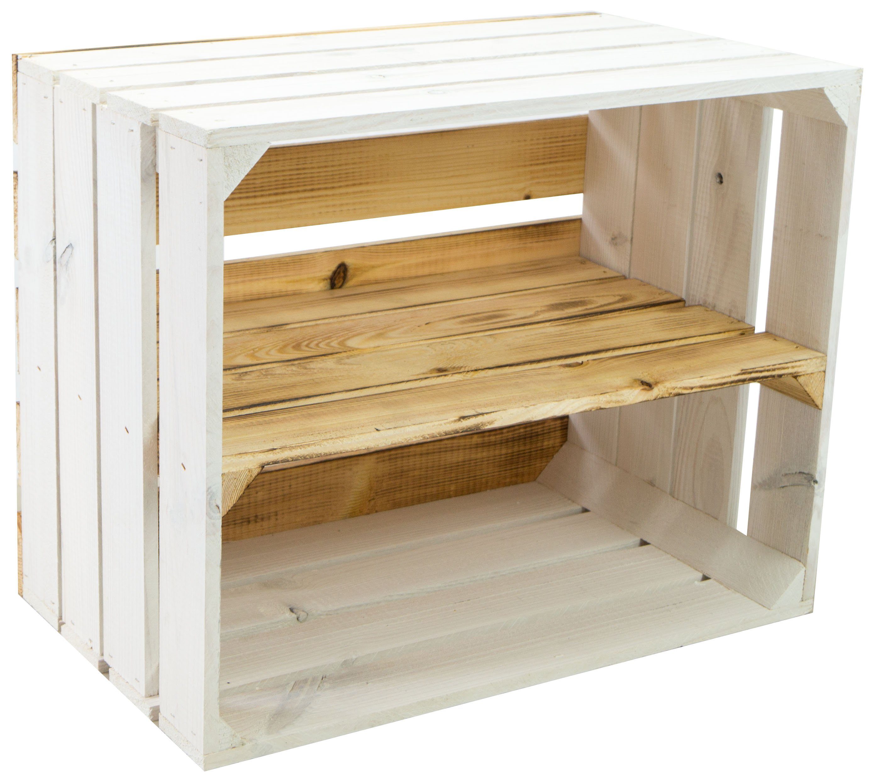 Kistenkolli Altes Land Allzweckkiste 4er set Holzkisten weiss geflammt Couchtisch Schuhregal Wohnwand Kiste